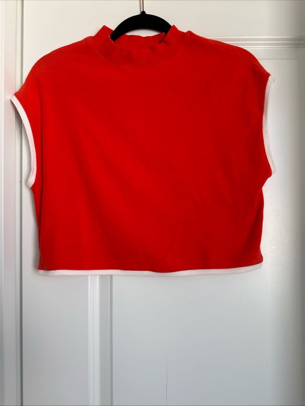 Anthropologie Red Sleeveless Mock Neck Crop Top with White Trim